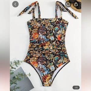 NWOT Lux Print One Piece Bathing Suit, Swim Suit. Size M.